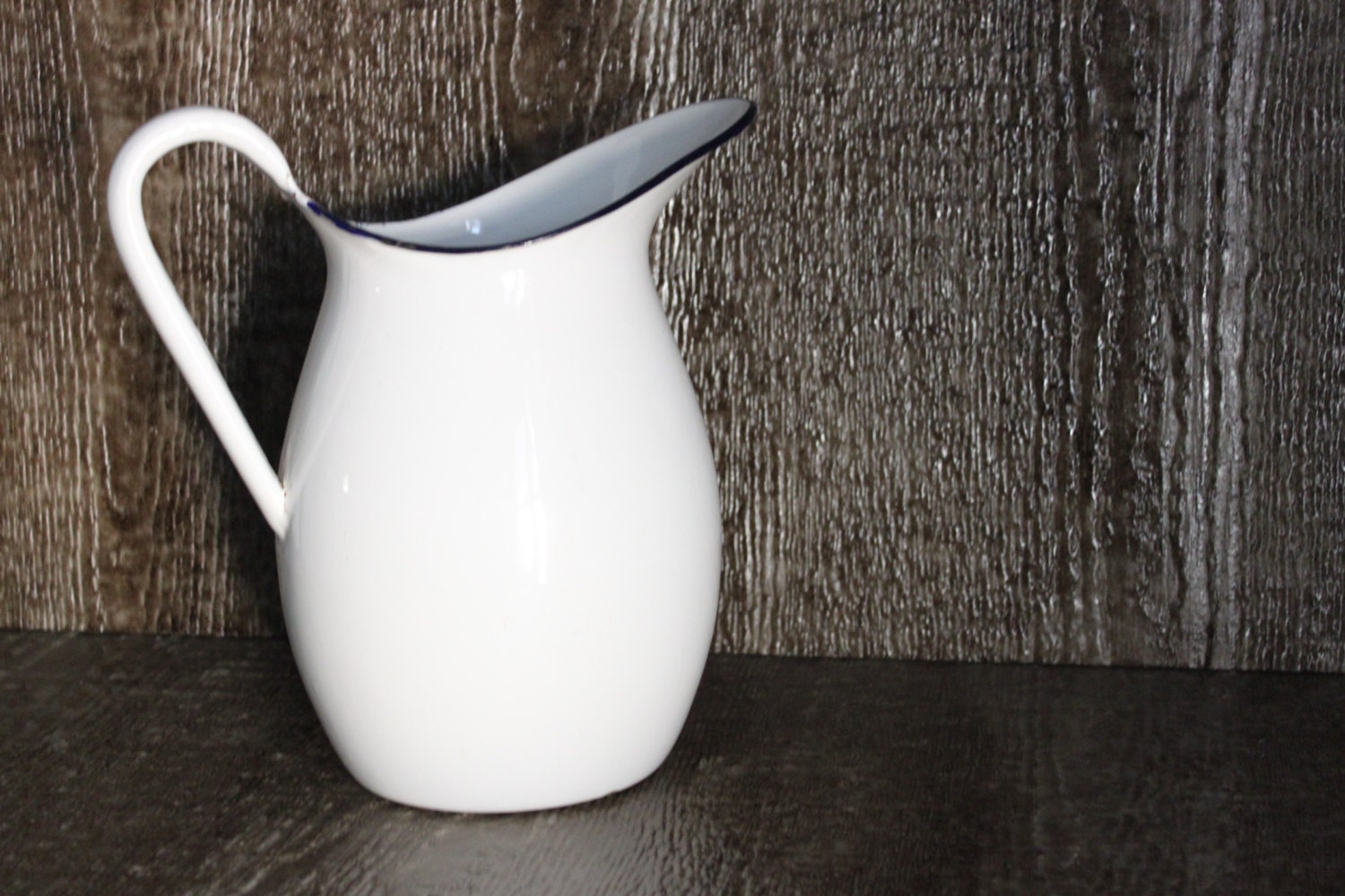 Vintage White Enamel Pitcher Farmhouse Decor