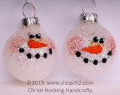 Small Sparkly Hand-Painted Snowman Earrings