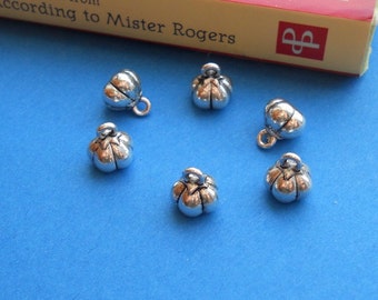 10, 30 Mini 3-D PUMPKIN Charms Fall or Halloween Jack o Lanterns Jewelry Supplies 8x9mm NOTE SIZE Choose Light, Darker Silver or Bronze Tone