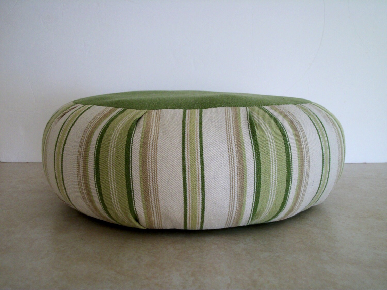 Zafu Meditation Cushion in Green Stripe Repurposed Cotton Home