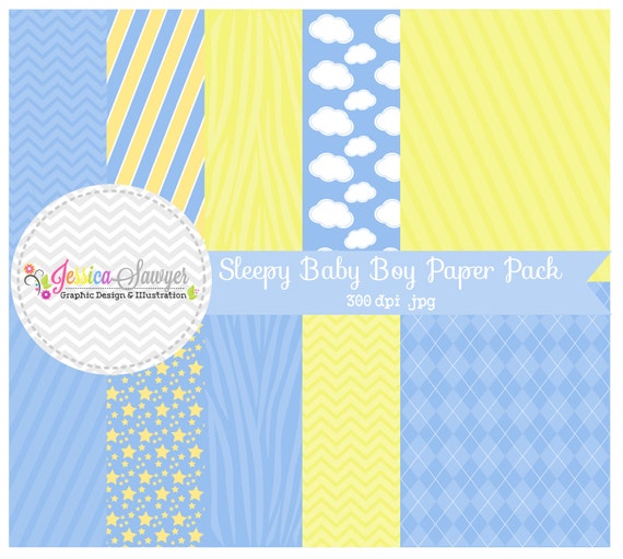 INSTANT DOWNLOAD, Sleepy boy digital paper - 8.5 x 11- printable blue background - clouds - stripes - zebra - card making - scrapbook Il_570xn