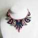 The Aliya Necklace - Hand Painted Navy Blue Neon Pink and Mint Green Rhinestone 1950s Necklace - OOAK