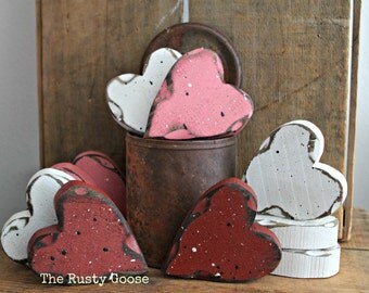Valentines Day, Heart Decor, Valentine Decor, Primitive Valentine, Primitive Heart, Wedding Decor, Love Hearts, Rustic Heart, SET OF 3