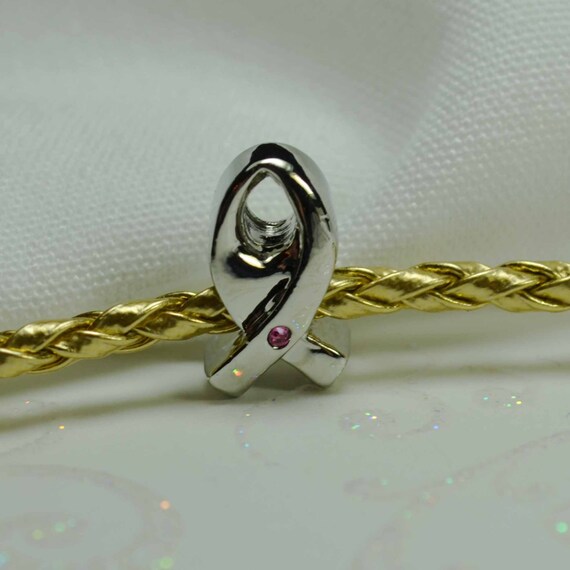 Breast Cancer Pink Crystal Ribbon Spacer Bead for European