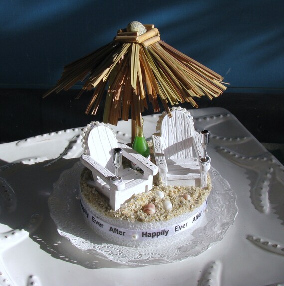 Tiki Umbrella Adirondack Chairs Wedding Cake Topper-Beach