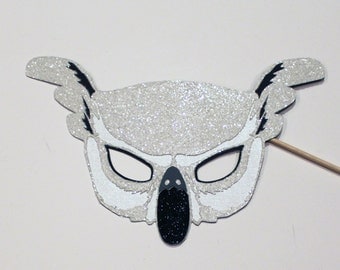 Beautiful Glitter Snow Owl Mask Photo Booth Prop