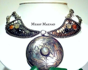 Tribal metal necklace with Turkoman medallion - ATS belly dance. OOAK ethnic jewelry