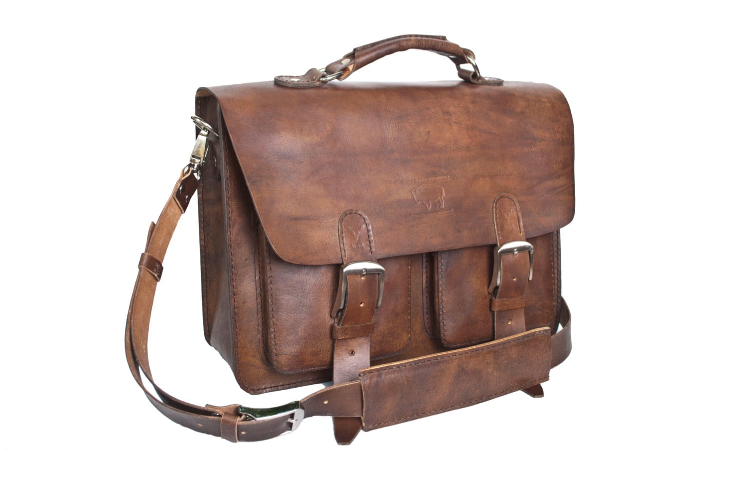 Rustic Brown Leather Messenger Bag Men&#39;s Women&#39;s