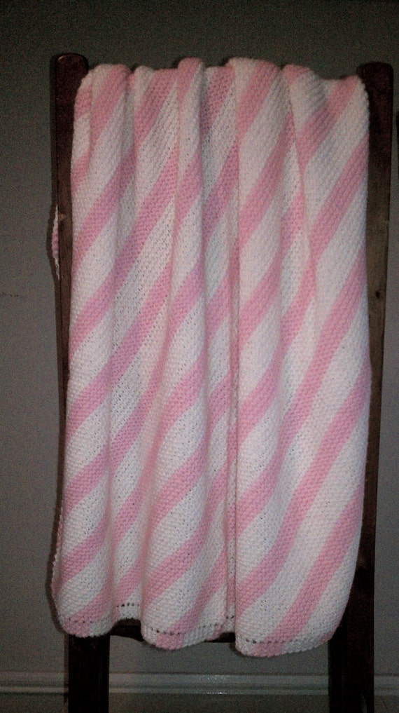 Soft Knit Baby Blanket in Pink and White Stripes by StitchinGalTX