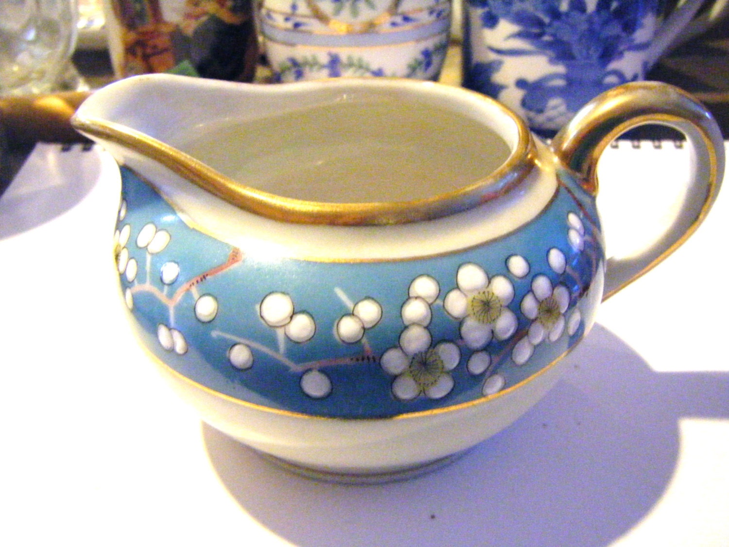 Antique RS Japan Porcelain Creamer Rimmed In Gold Hand Painted