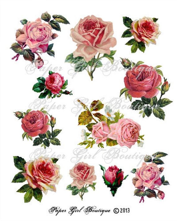 Items similar to Pink Roses Vintage Victorian Ephemera Collage Sheet ...