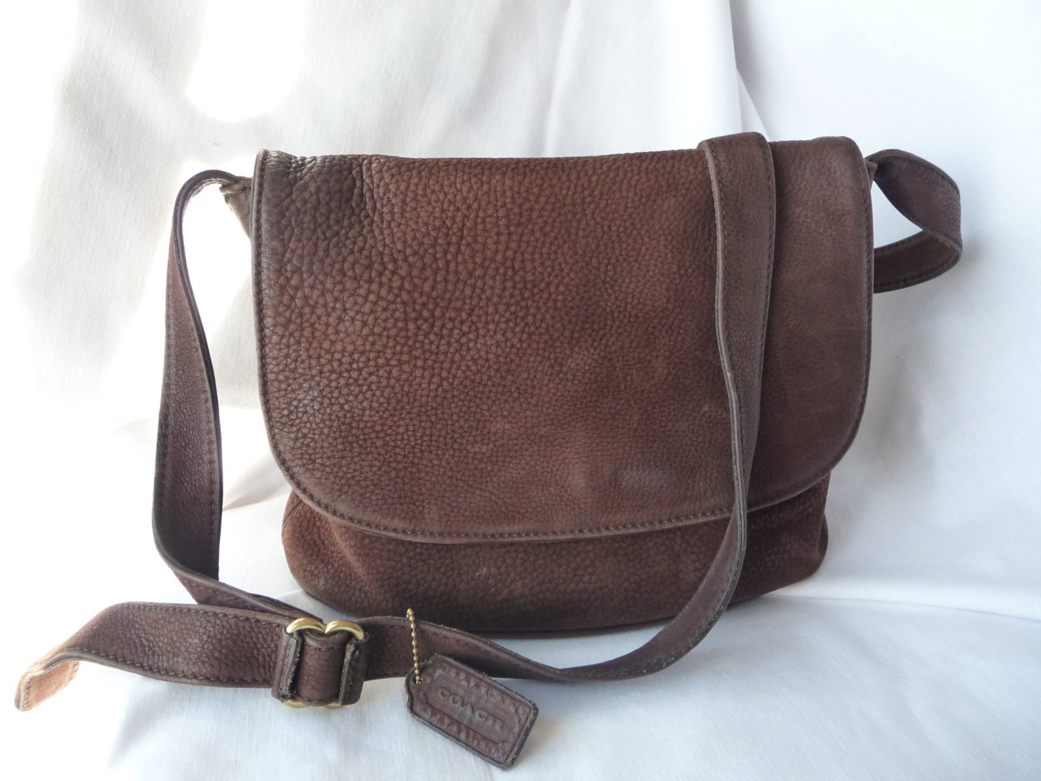 Vintage COACH Large Bucket Messenger Bag in Brown Nubuc Pebble