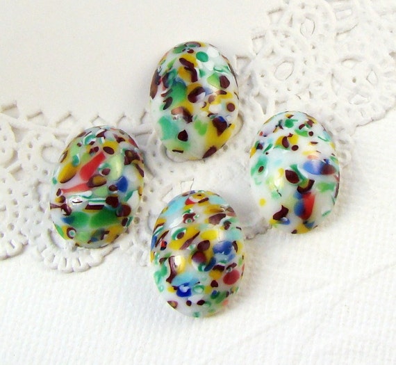 Vintage Multi Colored Speckled Glass Cabochons 18x13mm Oval
