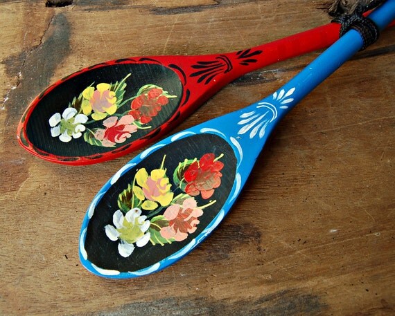 folk art canal or barge art painted wooden spoons