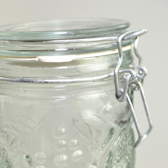 Glass Pasta Jar Retro Fruit Motif Tall Large Spaghetti