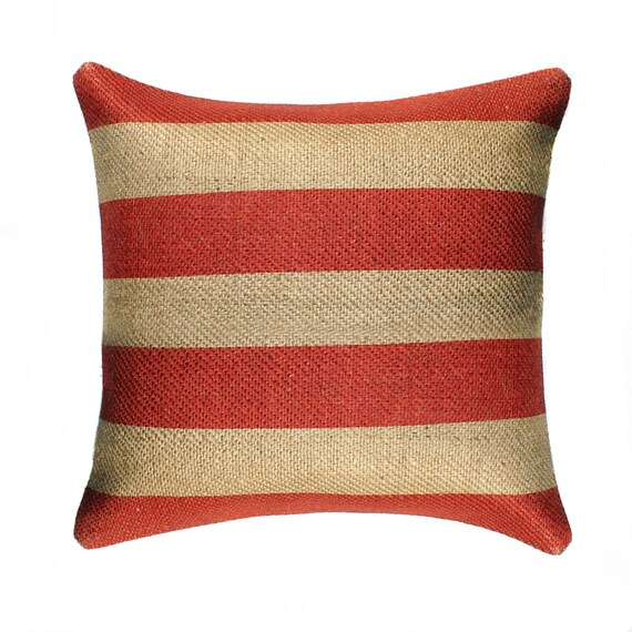 Items similar to Red Stripe Burlap Pillow, Geometrical Throw Pillow