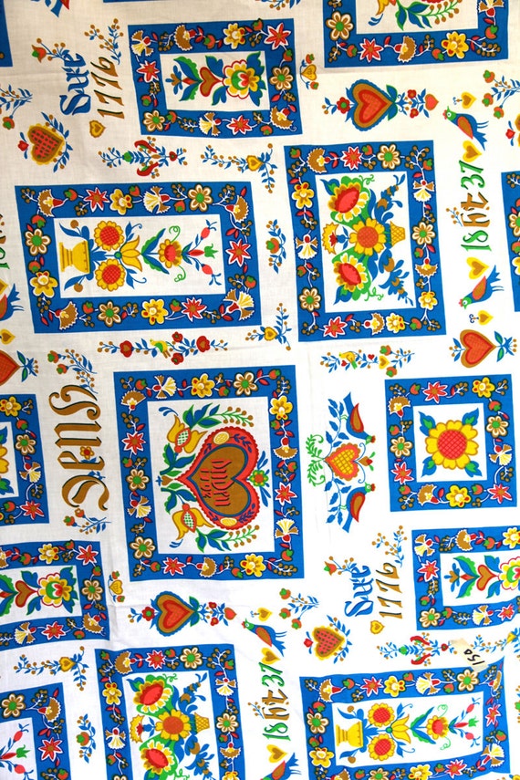 Vintage German Folk Art Fabric Kitchen Curtains 2 Yards