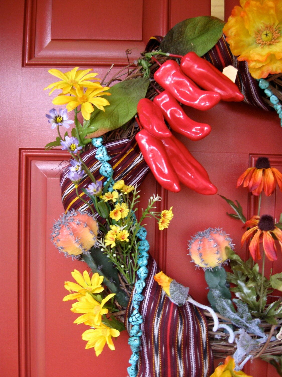 ON SALE Southwestern Chili Peppers Wreath Cactus Sante Fe