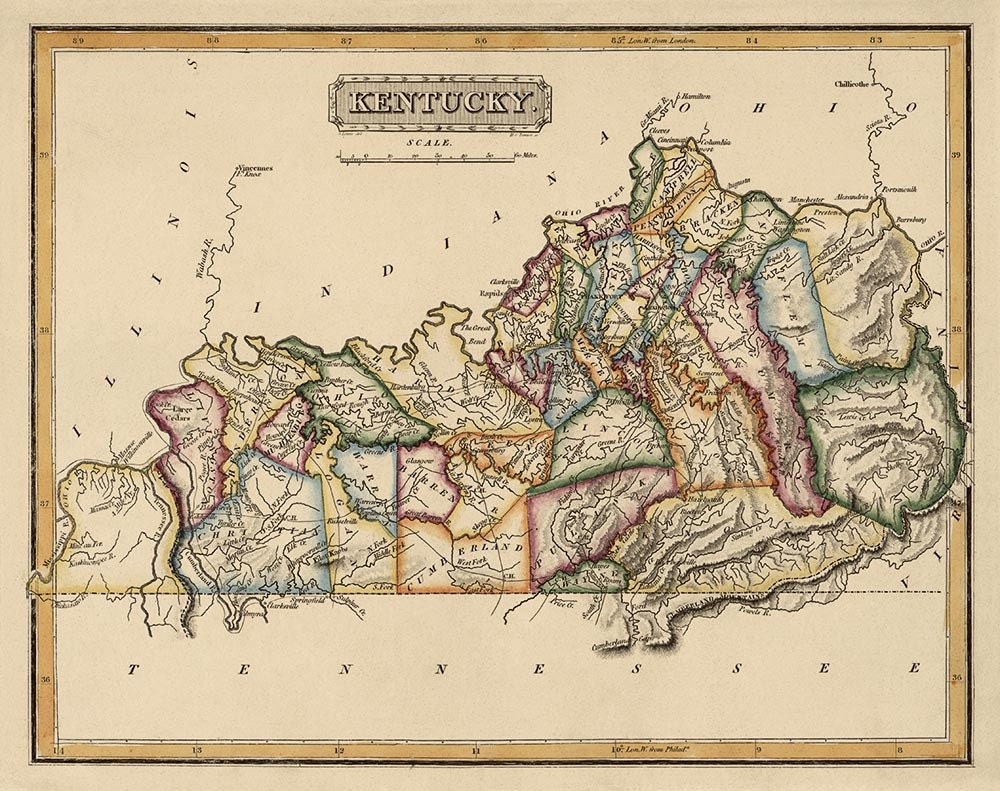 Old Kentucky Map Art Print 1817 Antique Map Archival