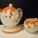 Vintage Orange Teapot and Creamer, Hand Painted in Japan