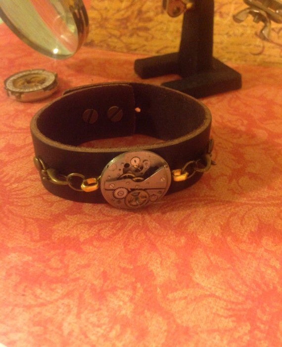 Steampunk Jewelry: Leather Cuff Steampunk Watch by StyleMeIndie