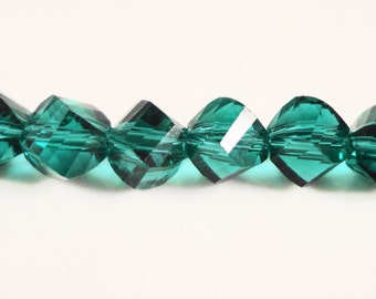 Teal Helix Crystal Beads 6mm Teal Green Faceted Chinese Crystal Beads on a 7 Inch Strand with 33 Beads