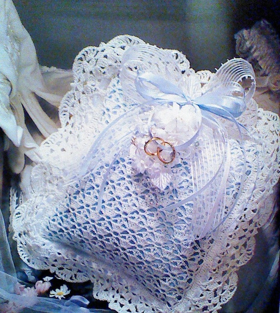 3 ThreeVintage Crocheted Ring Bearer's Pillow by MAMASPATTERNS