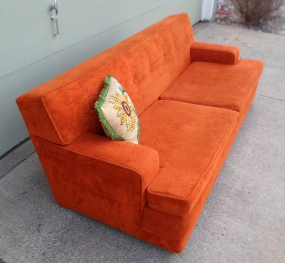 Vintage 1960'S Orange Flexsteel Sofa Couch Davenport