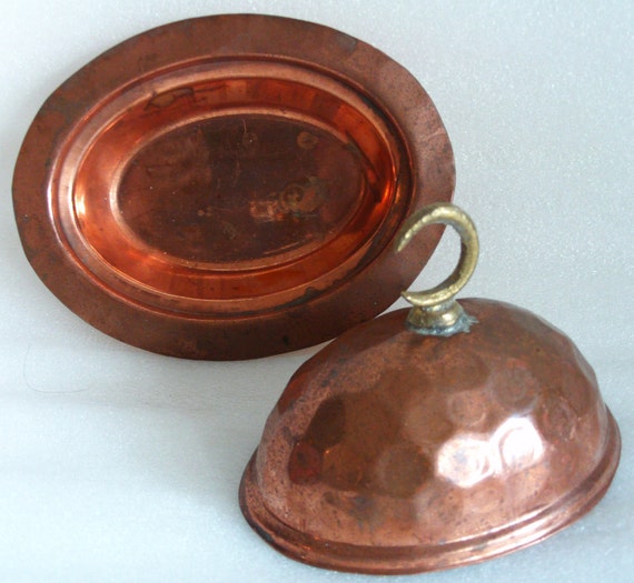 Vintage copper Oriental sugar bowl brass CRESCENT FINIAL alem