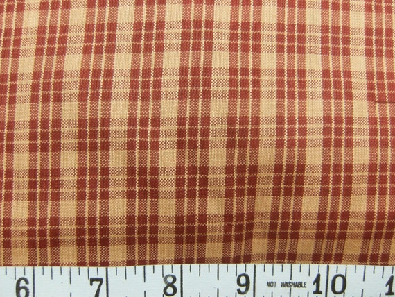 Fabric Destash 1 Yards Homespun Rust Barn Red and Tan Plaid