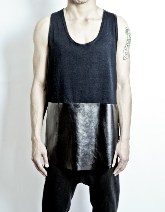 Faux Leather Panel Mens Tank Top by cultureandfate on Etsy
