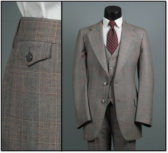 Vintage Mens Suit 1970s Phoenix Clothes BLACK and RED PLAID 3 Three ...