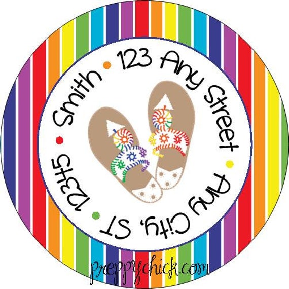 Preppy Palm Beach Sandals Rainbow Round Labels Stickers for Party ...