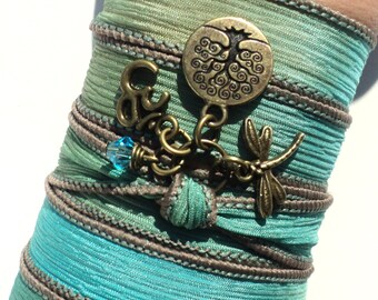 Tree of Life Silk Wrap Bracelet, Yoga Jewelry, Dragonfly, Om, Namaste, Bohemiann, Earthy, Unique Mothers Day Gift, For Her, Gift For Wife