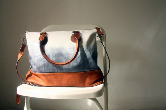 Grey & White Leather Bag by marchandcovenant on Etsy