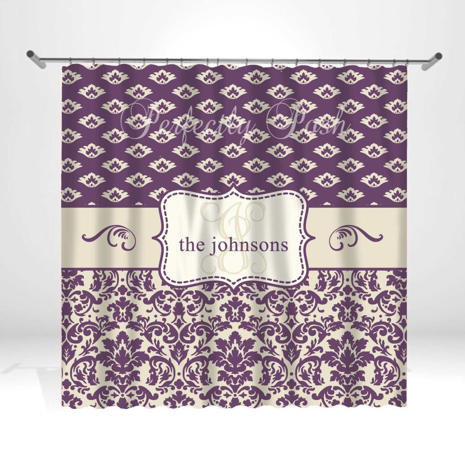 Purple Damask Personalized Custom Shower Curtain Monogram With