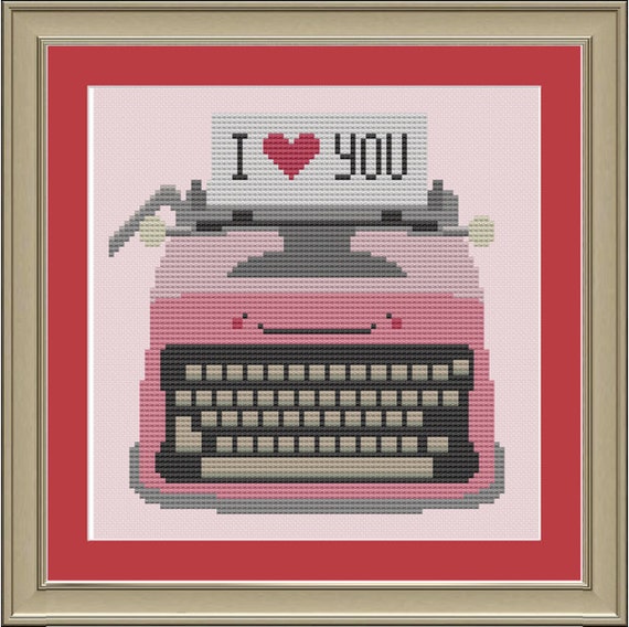 Typewriter I love you cute crossstitch pattern