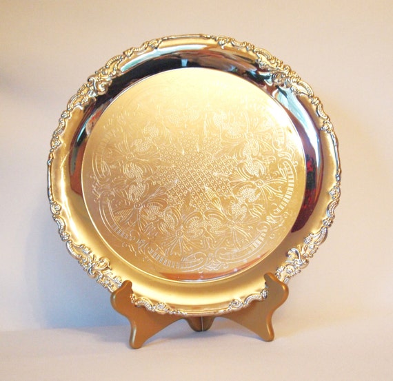 Vintage Godinger Round Silver Serving Tray with Beautiful