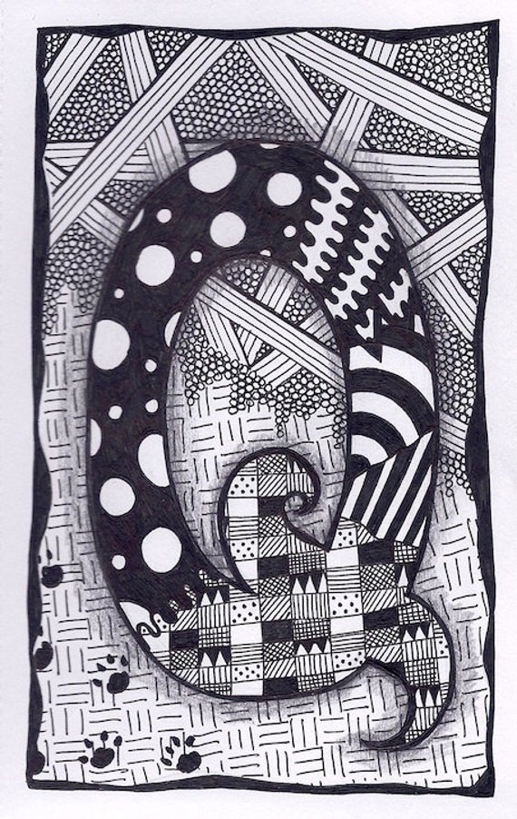 Zentangle Letter Q Zebra Letters name bunting by ForeverTangles