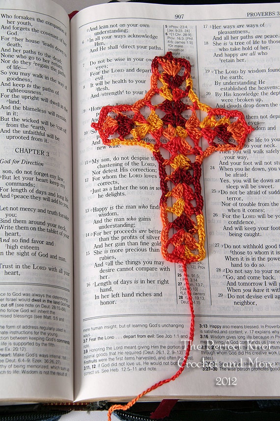 PDF Crochet Pattern File Cross Bookmark with Heart Tassel