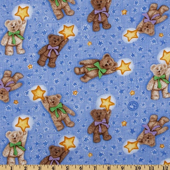 Boyds Bears Fabric teddy bears with yellow stars on blue baby