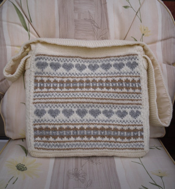 Messenger Bag Shoulder bag hand knitted nordic pattern