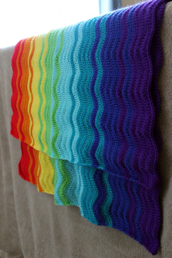 Crochet Rainbow Ripple Blanket