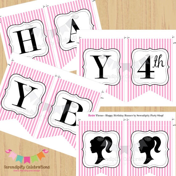 DIY Printable Banner Birthday Banner Barbie Happy Birthday