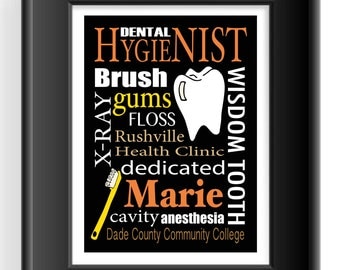Dental Hygienist Print - Dentist Gift - Gift for Dental Hygienist - Subway Sign - Personalized Dental Print- can change colors and words