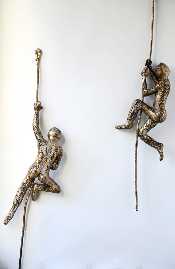 Metal wall art Climbing man on rope home decor Metal