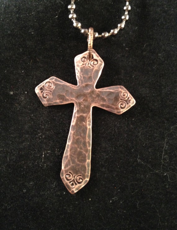 Hand stamped copper cross necklace faith by TheWagTaggery on Etsy
