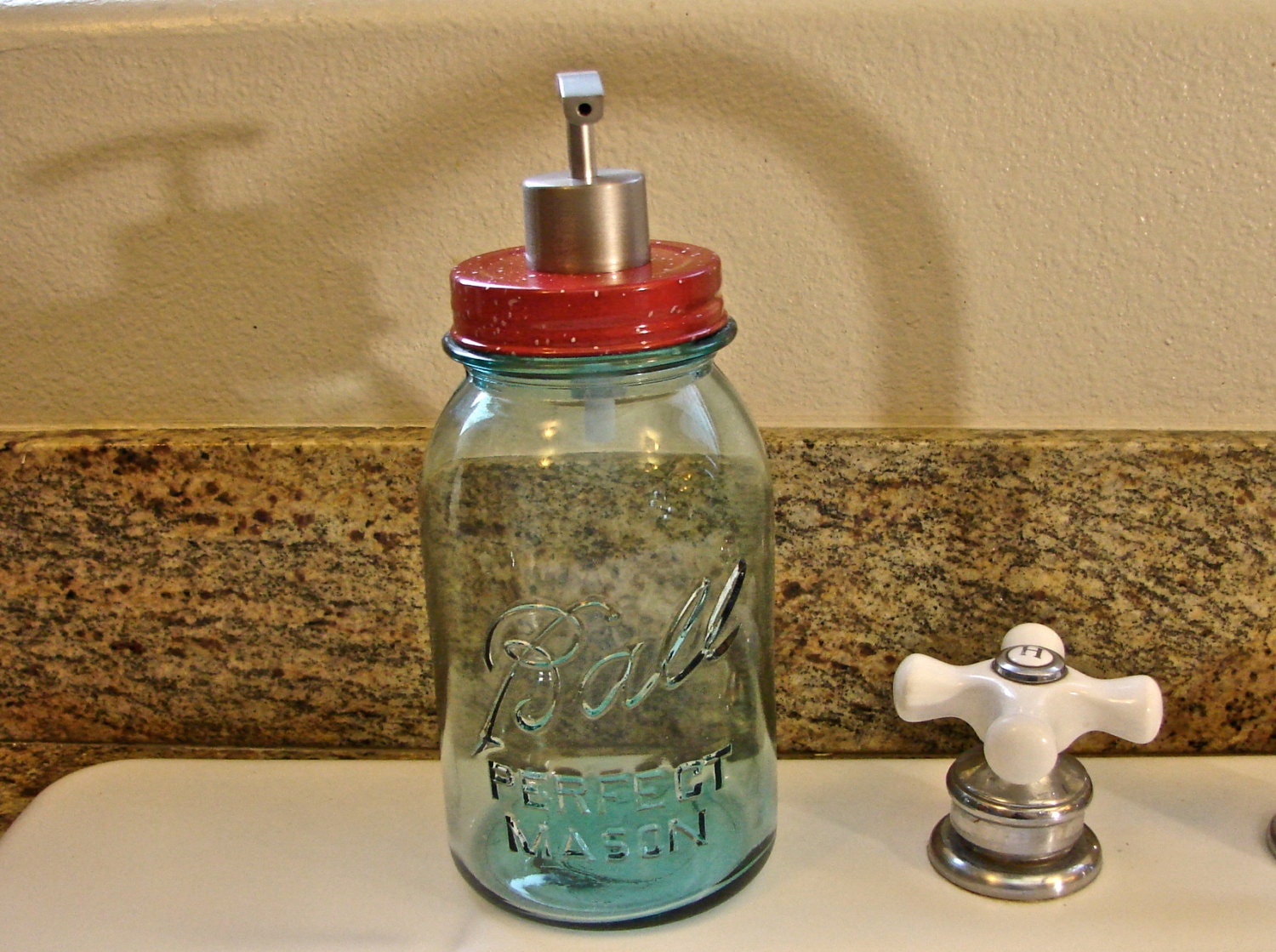 Hand Made Brushed Stainless Steel Mason Jar Pump by glassactsupply