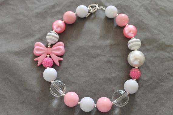 Pink Chunky Necklace Children's Necklace Flower