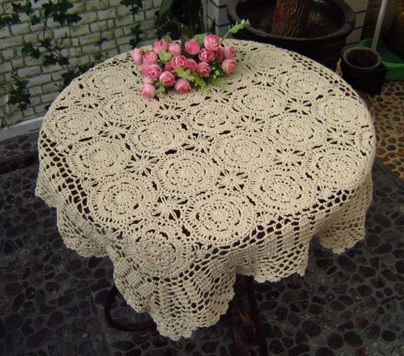 28X28 Square Handmade Crochet Flower Tablecloth by
